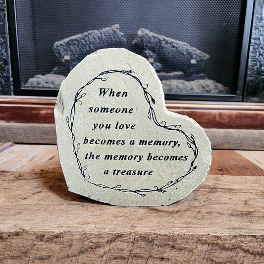 "The Memory Becomes A Treasure" Memorial Stone Heart